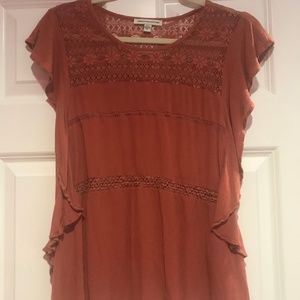 American Eagle Lace & Ruffle Copper Shirt